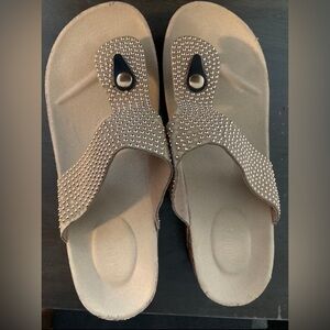 Brand New Tan Studded Sandals with Cork Heel - Size 41